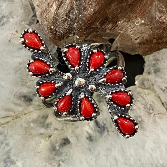 Carolyn Pollack Sterling Red Jasper Cluster Decorated Ring, Variety of Sizes - Picture 1 of 10